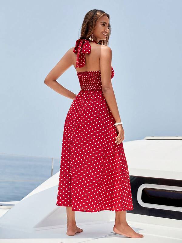 SHEIN X Madison Polka Dot Print Halter Neck Dress SHEIN USA