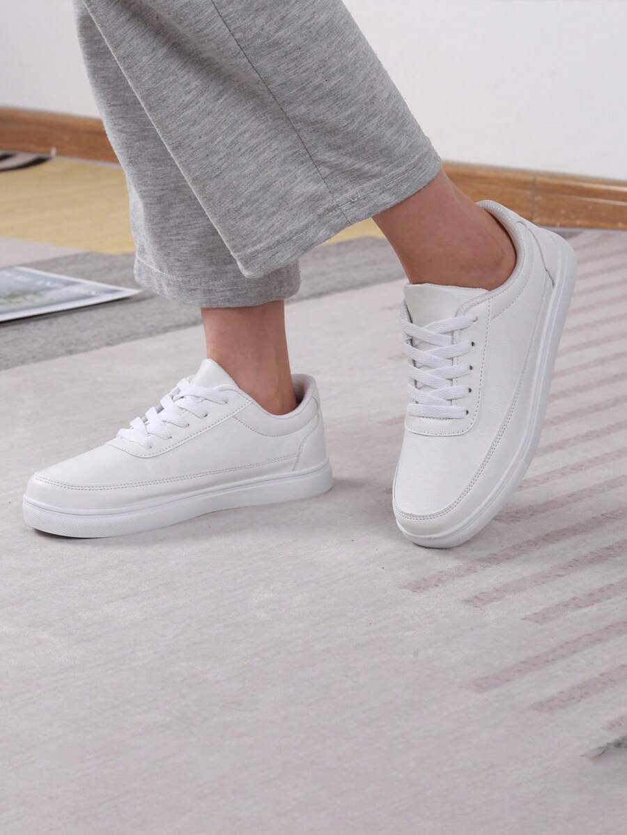 1雙運動防滑男士滑冰繫帶白色低幫運動鞋 - 白色 - 查看 1