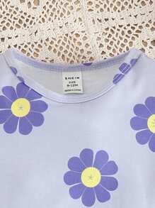 Baby Floral Print Tee & Ruffle Hem Shorts - Purple - View 3