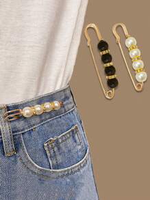 2pcs Colorful Faux Pearl Decor Glitter Clip, Stainless Steel Vintage Clothes Fixed Clip For Household