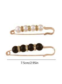 2pcs Colorful Faux Pearl Decor Glitter Clip, Stainless Steel Vintage Clothes Fixed Clip For Household