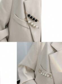 2pcs Colorful Faux Pearl Decor Glitter Clip, Stainless Steel Vintage Clothes Fixed Clip For Household