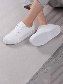 1雙運動防滑男士滑冰繫帶白色低幫運動鞋 - 白色 - 查看 7