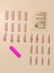 24 chiếc Dài Vuông 3D Hình Bướm Trang Trí Móng Tay Giả & 1 Dũa Móng Tay & 1 Tấm Băng Keo - Nhiều màu - Xem 2