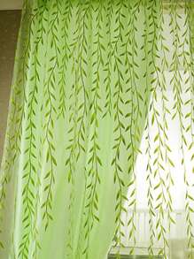 1pc Green Leaf Pattern Sheer Panel, Modern Polyester Light Filtering Sheer Curtain For Home Decor - Green - View 3