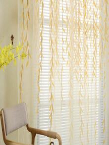 Leaf Print Single Panel Sheer Curtain - Yellow - View 7