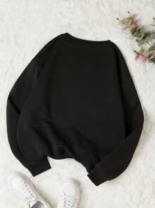 SHEIN EZwear 骷髅圖案加絨內裏運動衫 - 黑色 - 查看 2
