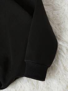 SHEIN EZwear 骷髅圖案加絨內裏運動衫 - 黑色 - 查看 5