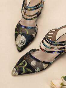 女性花卉圖案尖頭踝帶時尚戶外平底鞋 - 彩色 - 查看 4
