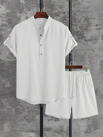 Guys Half Button Shirt & Drawstring Waist Shorts