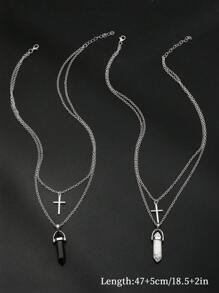 2入組/套男士交叉和幾何吊墜項鍊,適用於首飾類禮品和派對