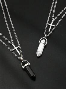 2入組/套男士交叉和幾何吊墜項鍊,適用於首飾類禮品和派對