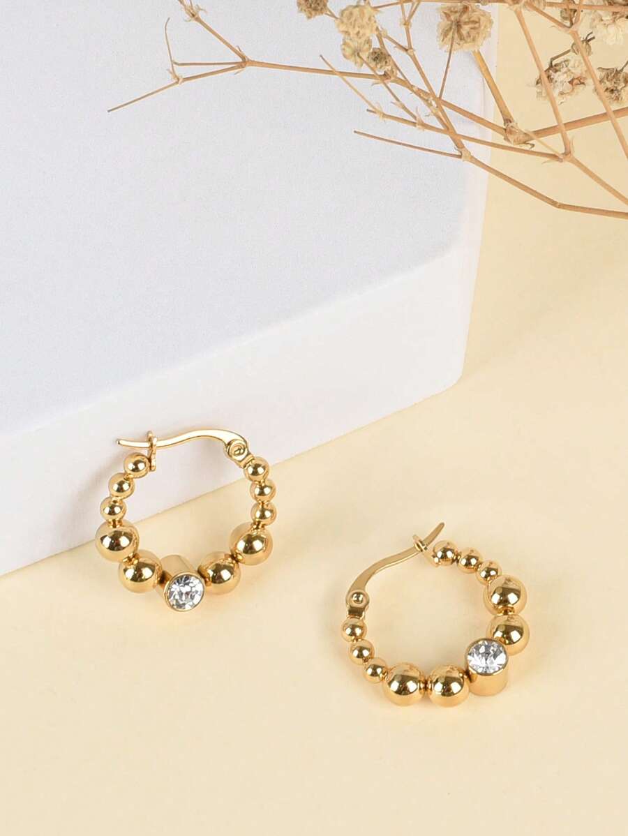Hoa tai vòng trang trí bằng đá rhinestone - Vàng - Xem 1