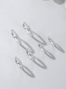 1雙精美方晶鋯石裝飾銀圓耳環適合女士日常裝飾 - 銀色 - 查看 1