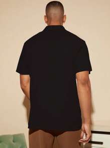 Manfinity Homme 男士素色前紐扣襯衫 - 黑色 - 查看 2