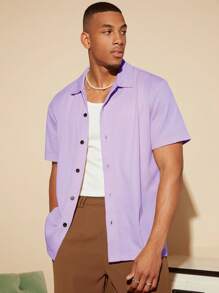 Manfinity Homme Men Solid Button Front Shirt - Purple - View 1