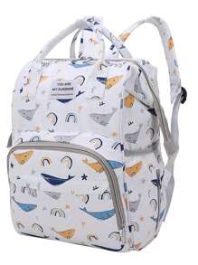 Bebé 1 pieza Mochila bolsa de pañal con diseño de parche de letra con patrón de delfín multifuncional - Multicolor - Ver 1