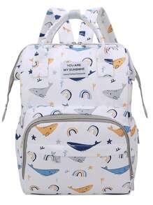 Bebé 1 pieza Mochila bolsa de pañal con diseño de parche de letra con patrón de delfín multifuncional - Multicolor - Ver 2
