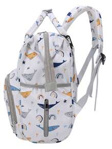 Bebé 1 pieza Mochila bolsa de pañal con diseño de parche de letra con patrón de delfín multifuncional - Multicolor - Ver 5