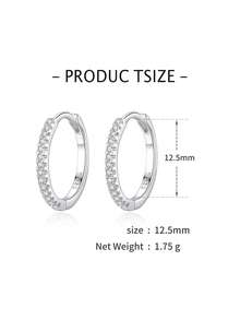 1雙精美方晶鋯石裝飾銀圓耳環適合女士日常裝飾 - 銀色 - 查看 4