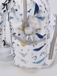 Bebé 1 pieza Mochila bolsa de pañal con diseño de parche de letra con patrón de delfín multifuncional - Multicolor - Ver 6