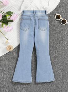 SHEIN Toddler Girls Ripped Flare Leg Jeans - Light Wash - View 2