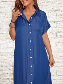 EMERY ROSE Plus Solid Button Front Shirt Dress