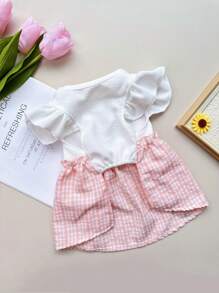 1PC Kẻ Sọc In Nơ Trang Trí Váy Thú Cưng - Hồng - Xem 5