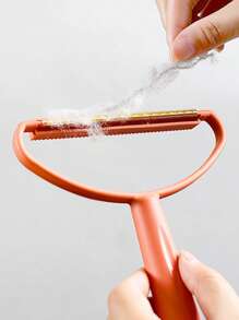 1pc Solid Color Pet Hair Removal Brush - Coral Orange - View 1