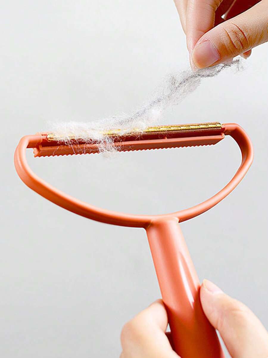 1pc Solid Color Pet Hair Removal Brush - Coral Orange - View 1