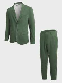 Manfinity Bizwear Bộ đồ nam Túi Chia Dây kéo Nút phía trước màu trơn Công việc - xanh quân đội - Xem 1
