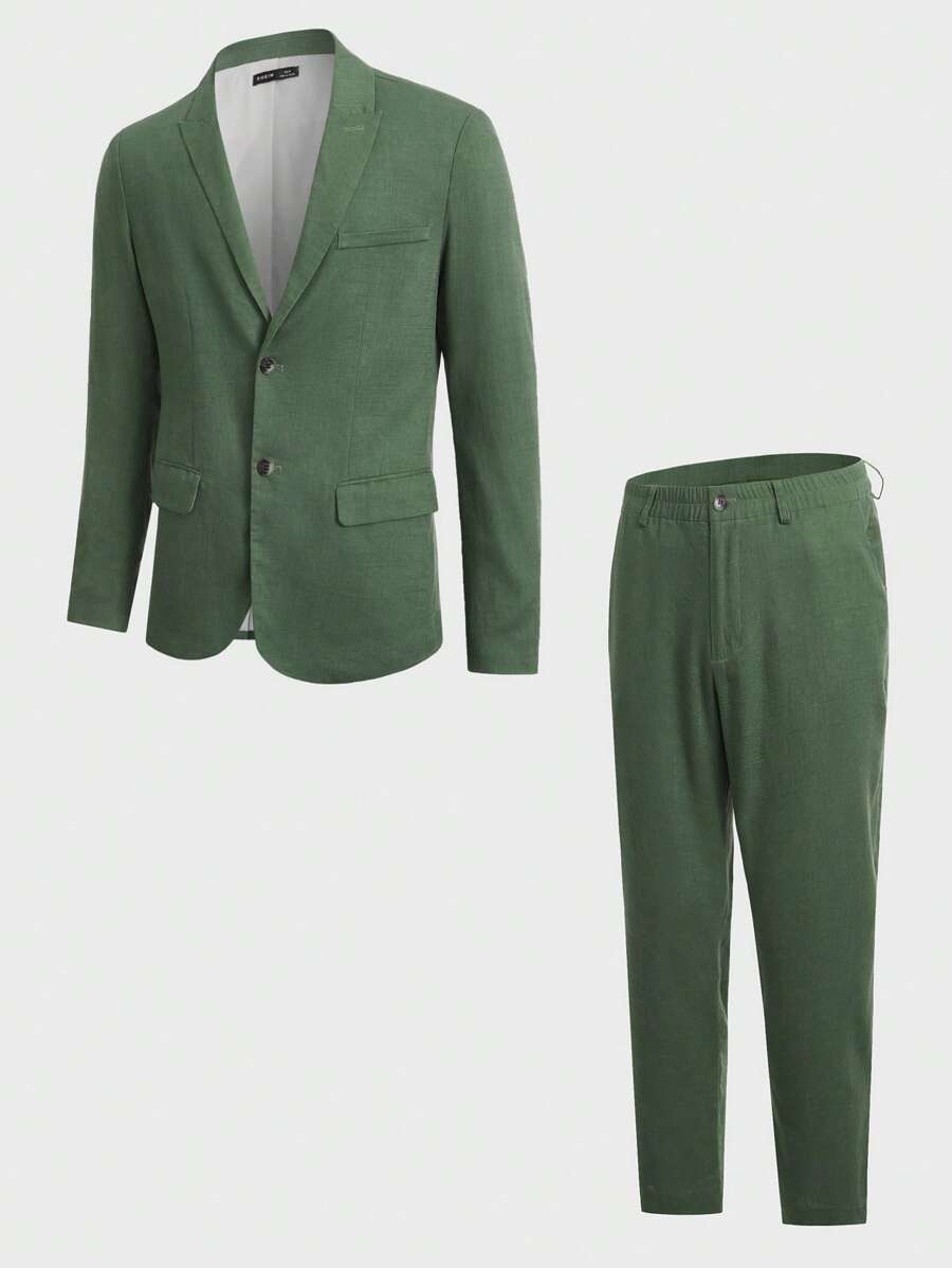 Manfinity Bizwear Bộ đồ nam Túi Chia Dây kéo Nút phía trước màu trơn Công việc - xanh quân đội - Xem 1