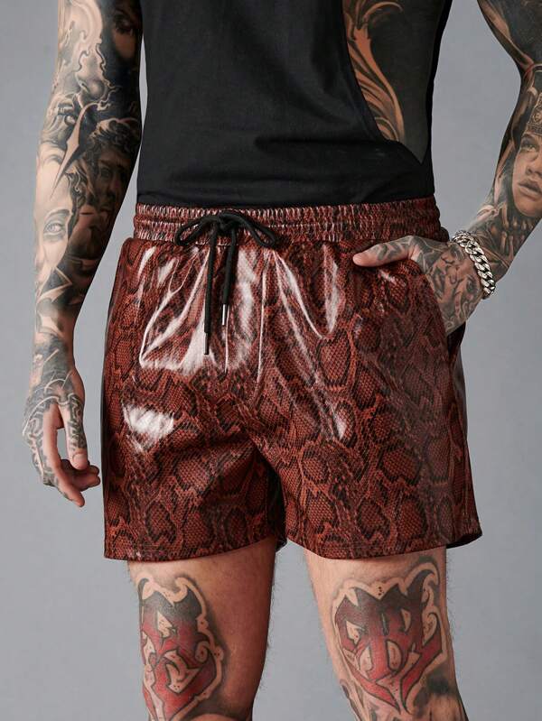 SHEIN Manfinity Fever City Men Snakeskin Print Drawstring Waist PU