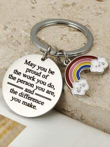 1pc Women Rainbow Pendant Stainless Steel Keychain Encouragement Gift Keyring Set Teacher Students Friends Gift - Silver - View 1