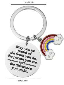 1pc Women Rainbow Pendant Stainless Steel Keychain Encouragement Gift Keyring Set Teacher Students Friends Gift - Silver - View 2