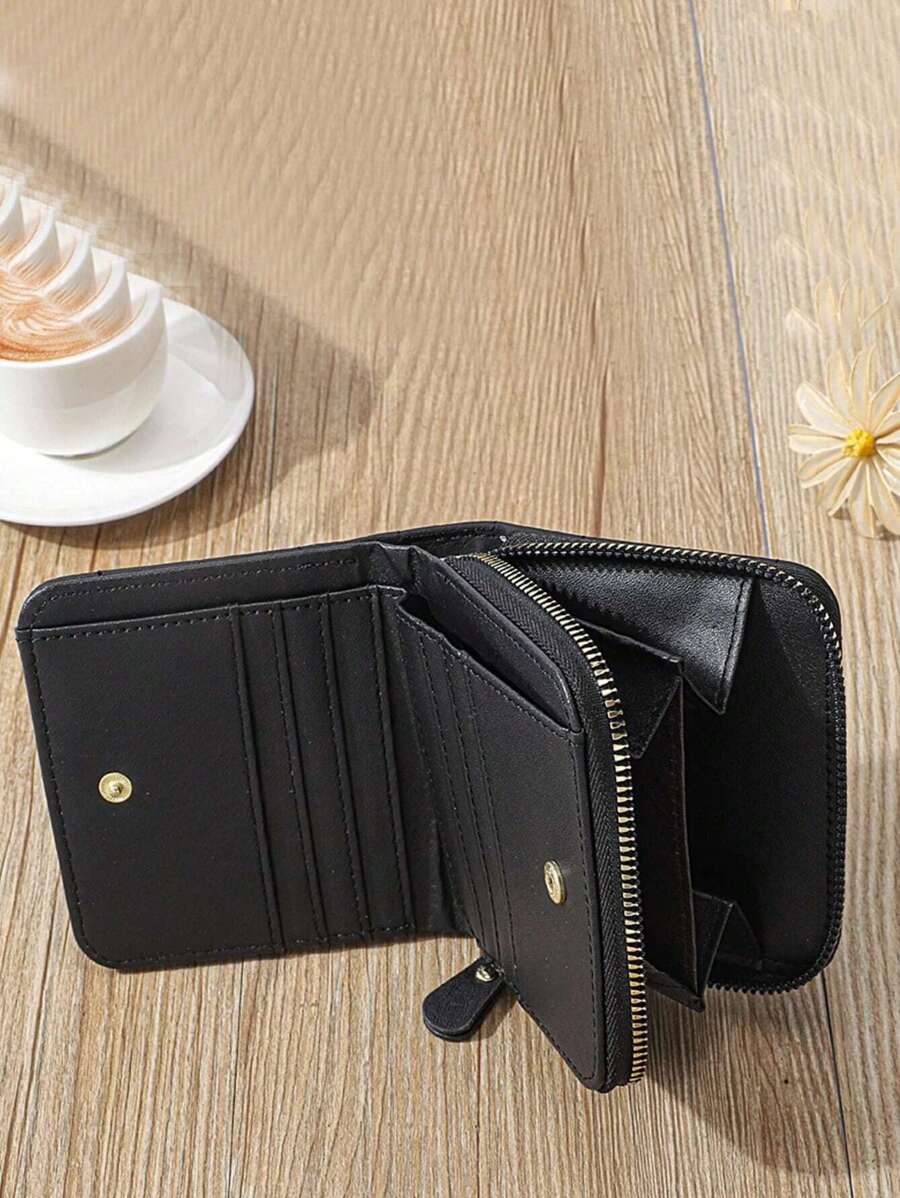 Ví nhỏ tối giản nhỏ gọn có chi tiết khâu màu đen di động, tiền, tiền mặt cho nhân viên văn phòng, cho nữ sinh viên đại học, công việc, kinh doanh, đi làm, văn phòng, kỷ niệm, cho cặp đôi, làm quà tặng sinh nhật, quà tặng ngày lễ tình nhân, quà tặng - màu đen - Xem 1