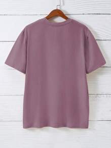 SHEIN LUNE Camiseta con estampado de corazón, camisetas gráficas para mujer - Morado - Ver 2