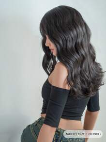 1-Piece Synthetic Heat-Resistant Wig With Bangs In Black-Brown Color, 20 Inches Long, Fully Machine-Woven, Natural And Realistic Medium-Length Curly Wig. - Brown - View 4