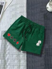 Manfinity Hypemode Men Dice Print Drawstring Waist Shorts - Dark Green - View 1