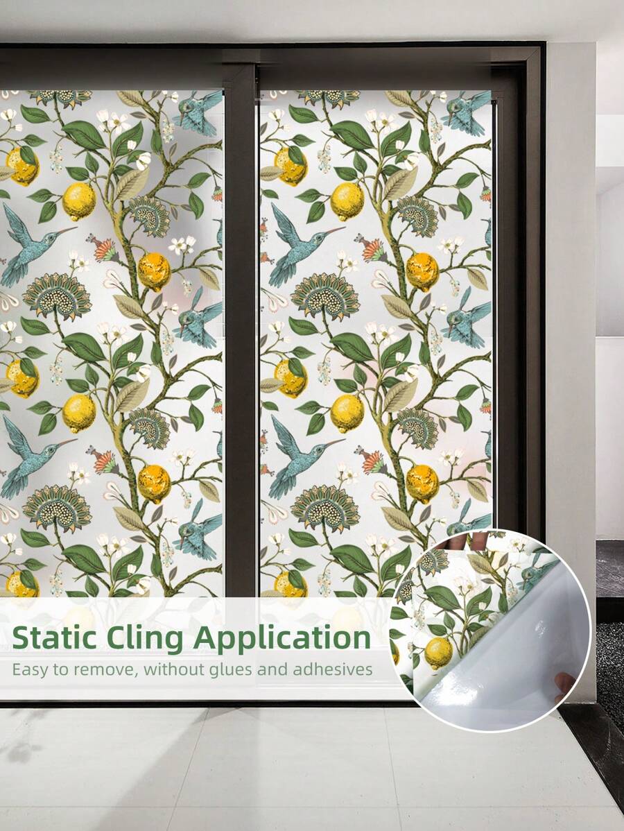 1 pieza Pegatina verde limón patrón de árbol decorativo PVC de colores de vidrio decorativo para doméstico - Verde - Ver 1