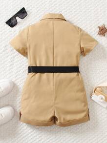 SHEIN 小男童補丁貼口袋腰帶襯衫連體短褲