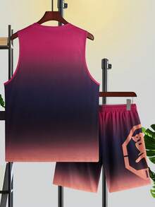 Manfinity Homme 男士漸層V領背心上衣和腰部抽繩短褲 - 彩色 - 查看 2