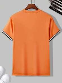 Aesthetic Post 男士王冠和字母圖案條紋飾邊T恤 - 橘色 - 查看 2