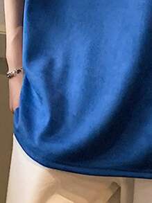 Claim Dot 宽松男士字母压花落肩T恤，秋季 - 寶藍色 - 查看 4