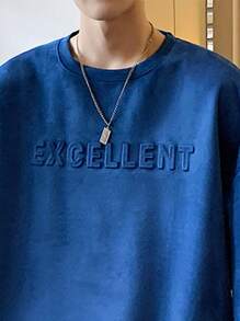 Claim Dot 宽松男士字母压花落肩T恤，秋季 - 寶藍色 - 查看 5