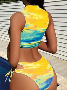 熱帶圖案側抽繩比基尼泳裝 - 彩色 - 查看 2