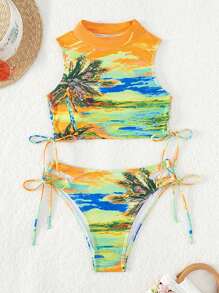 熱帶圖案側抽繩比基尼泳裝 - 彩色 - 查看 3