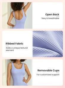 Lifespree Solid Backless Unitard Romper - Lilac Purple - View 5