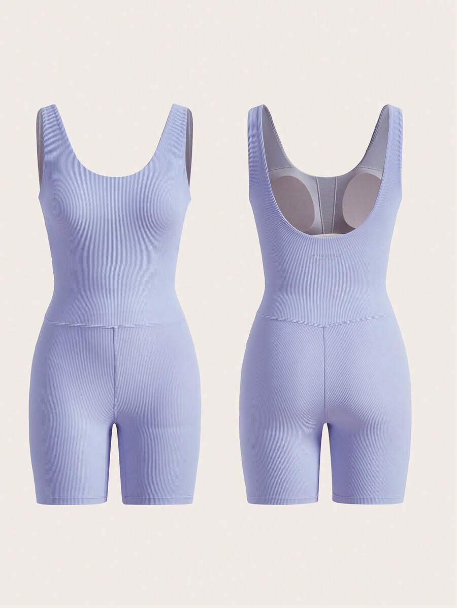 Lifespree Solid Backless Unitard Romper - Lilac Purple - View 1