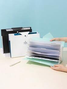1 pieza con estampado de letra Expansión de archivo simple impermeable multicapas acordeón Carpeta para escuela Almacenamiento de archivo - Azul y blanco - Ver 7